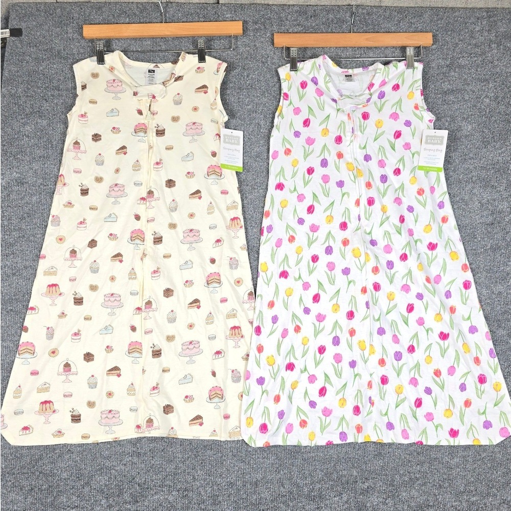 Hudson Baby Set of 2 Sleeping Bag‎ 12-18M 100% Cotton Cupcake Tulip  Sleep Sack